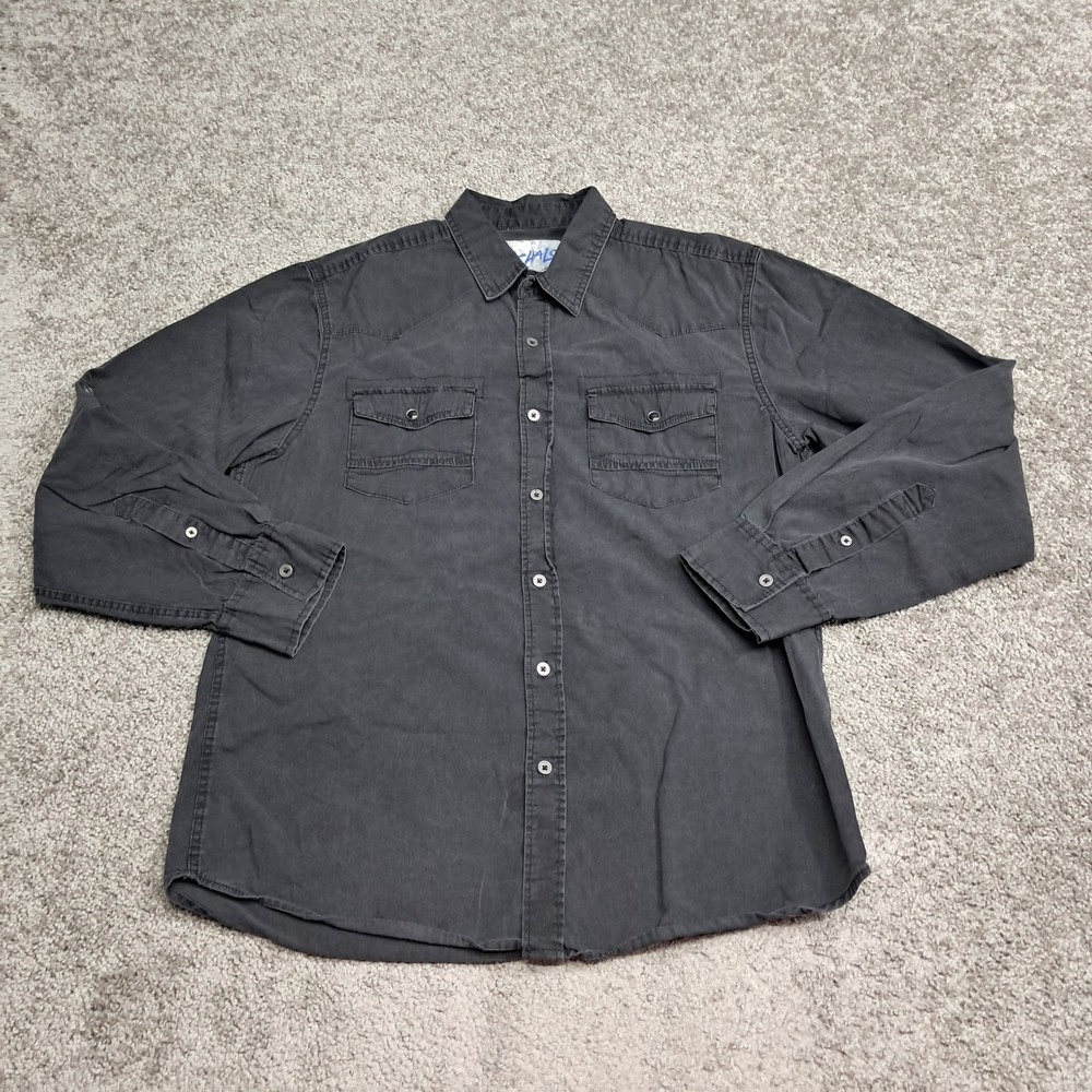 Chalc Mens Western Button‎ Down Shirt Black Long Sleeve Cotton Large 68L00480